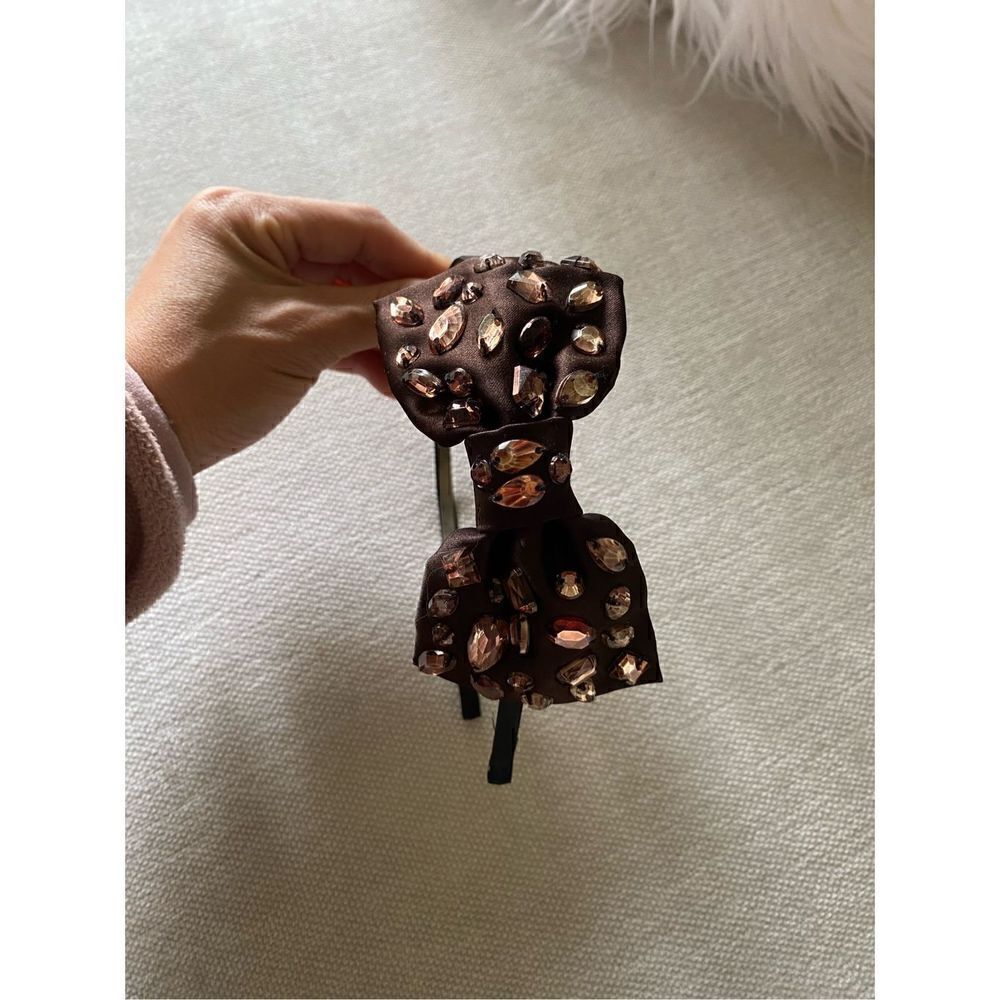 Brown rhinestone bow headband - Picture 2 of 5